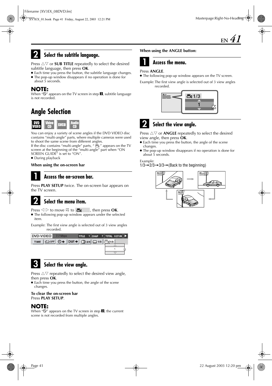 Angle selection, Pg. 41, Pg. 41) | JVC 0504CSH-ID-VT User Manual | Page 41 / 84