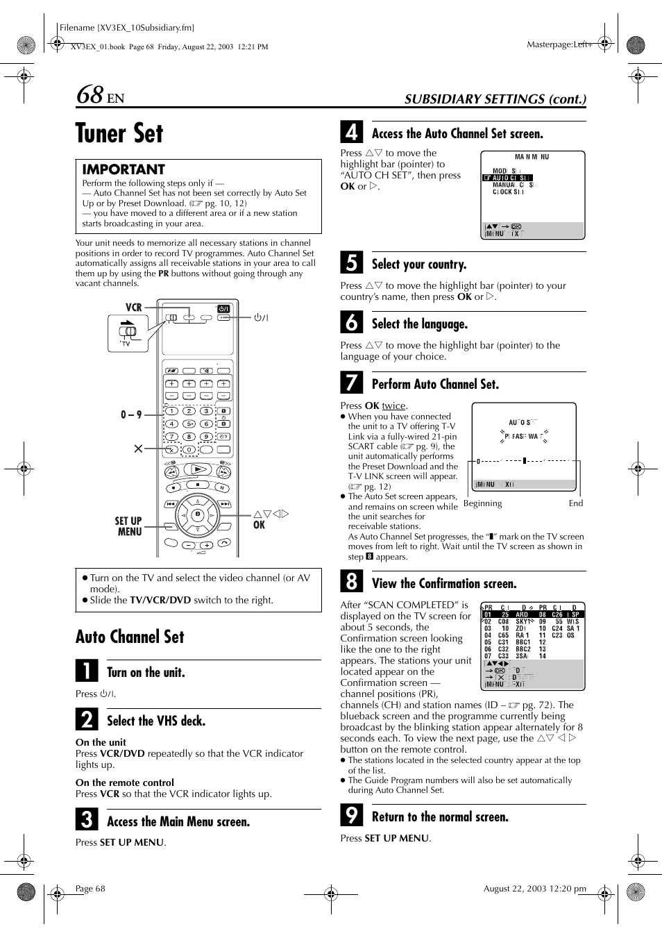 Tuner set, Auto channel set, Ting | Pg. 68, Tuner setting, Pg. 68) and, if n | JVC 0504CSH-ID-VT User Manual | Page 68 / 84