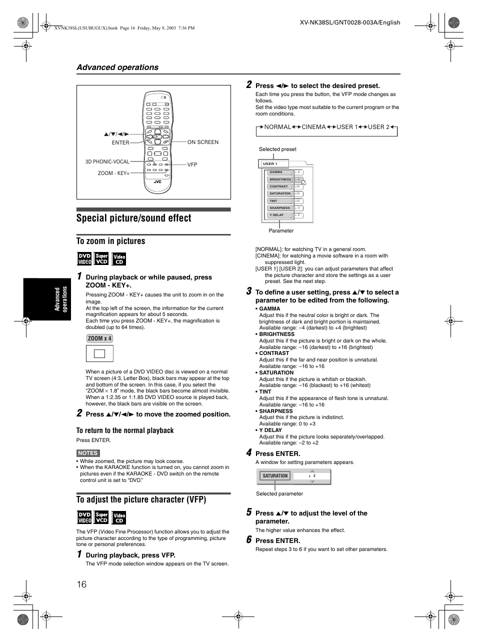Special picture/sound effect, Advanced operations | JVC XV-NK38SL User Manual | Page 18 / 42