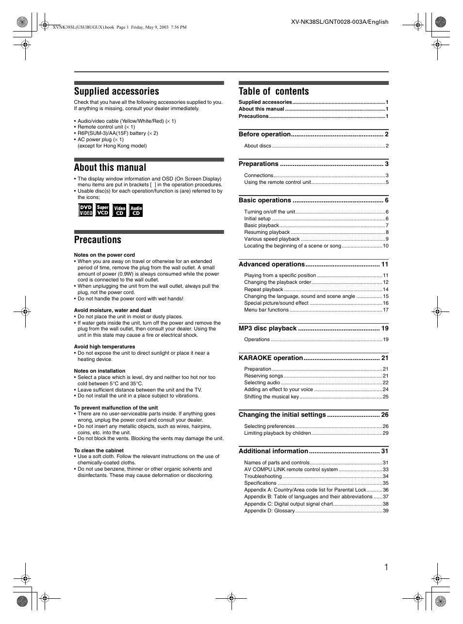 JVC XV-NK38SL User Manual | Page 3 / 42