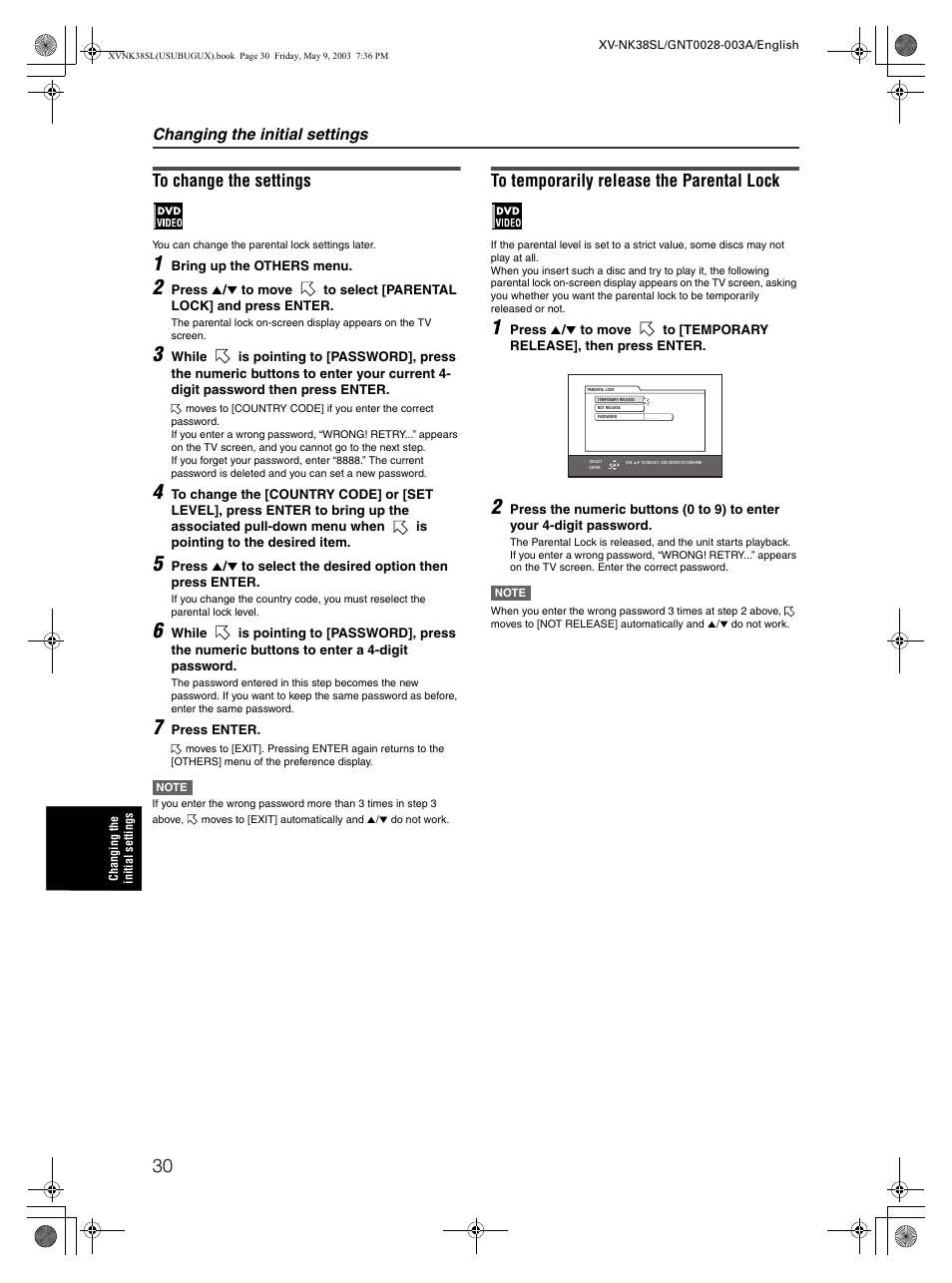 Changing the initial settings | JVC XV-NK38SL User Manual | Page 32 / 42