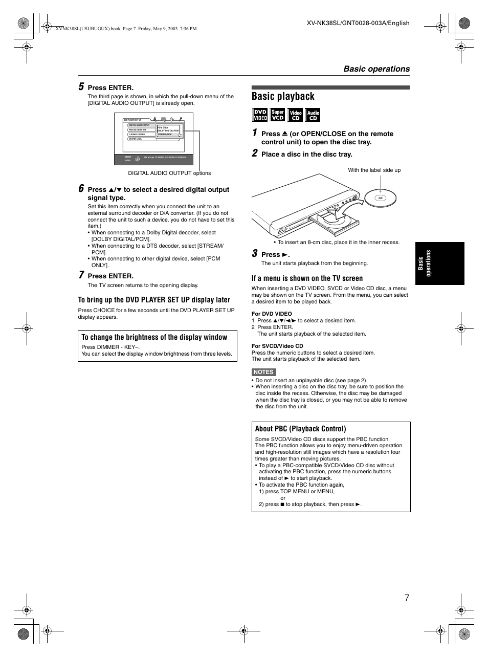 Basic playback 1, Basic operations | JVC XV-NK38SL User Manual | Page 9 / 42