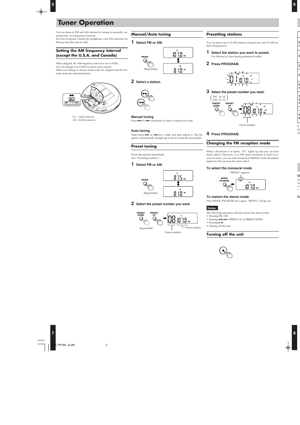 Tuner operation | JVC XL-PR1BK User Manual | Page 7 / 8