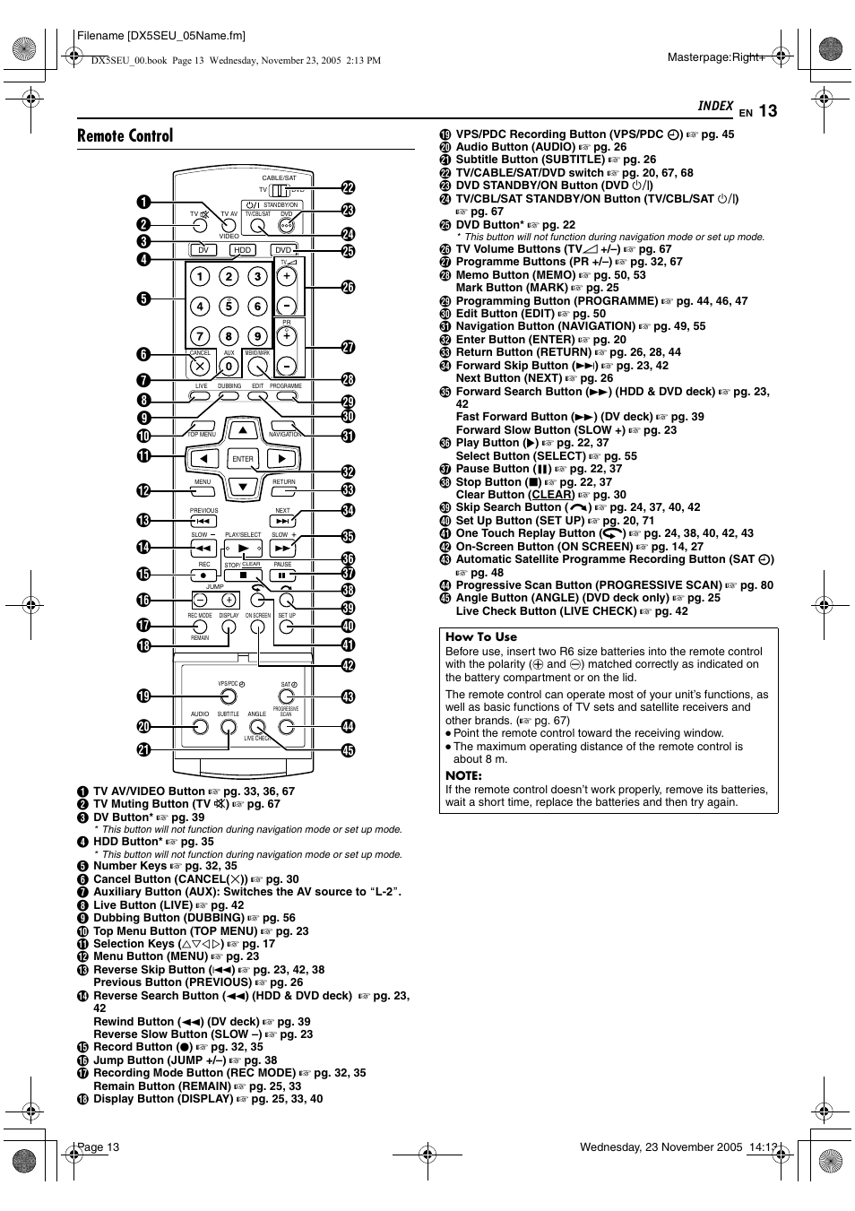 13 illustr, Remote control | JVC DR-DX5SE User Manual | Page 13 / 92