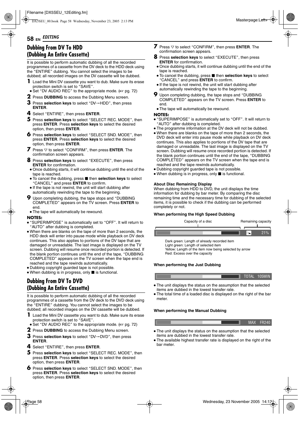 Aabout disc remaining displayb (a pg. 58) | JVC DR-DX5SE User Manual | Page 58 / 92