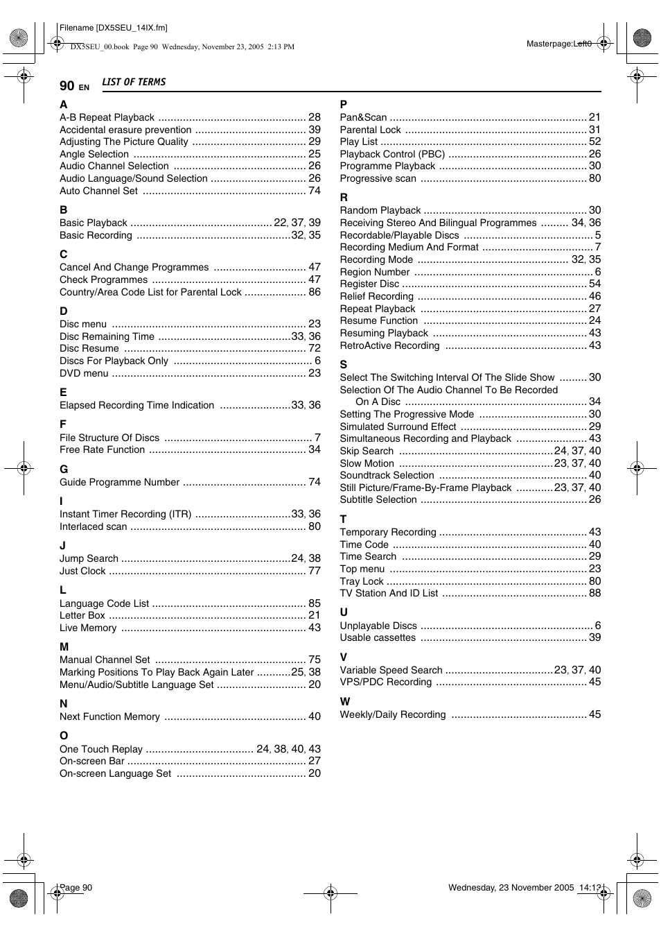 List of terms, 90 list | JVC DR-DX5SE User Manual | Page 90 / 92