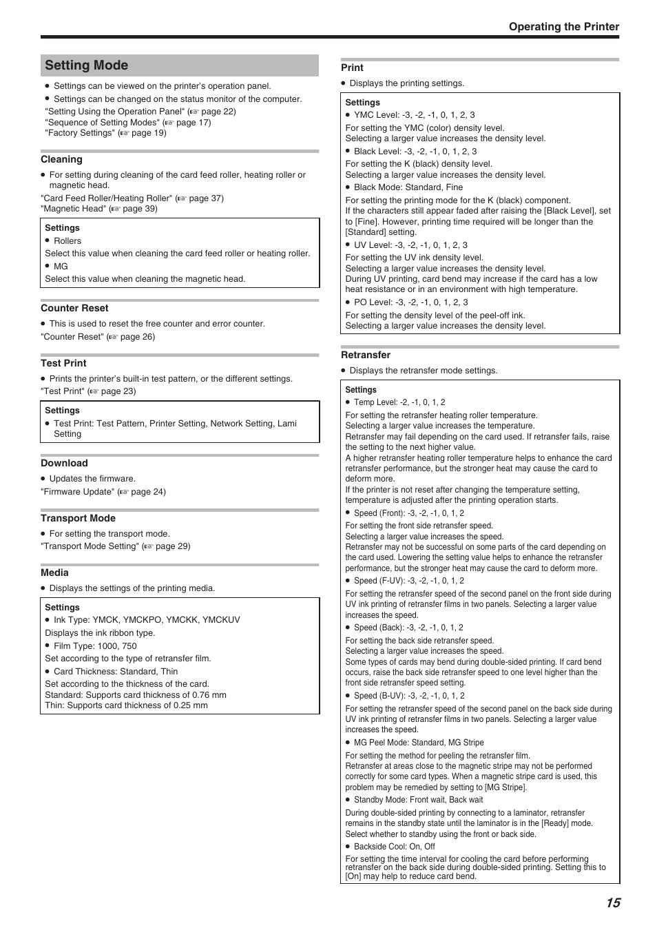 Setting mode, Operating the printer | JVC CX-7000 Series User Manual | Page 15 / 124