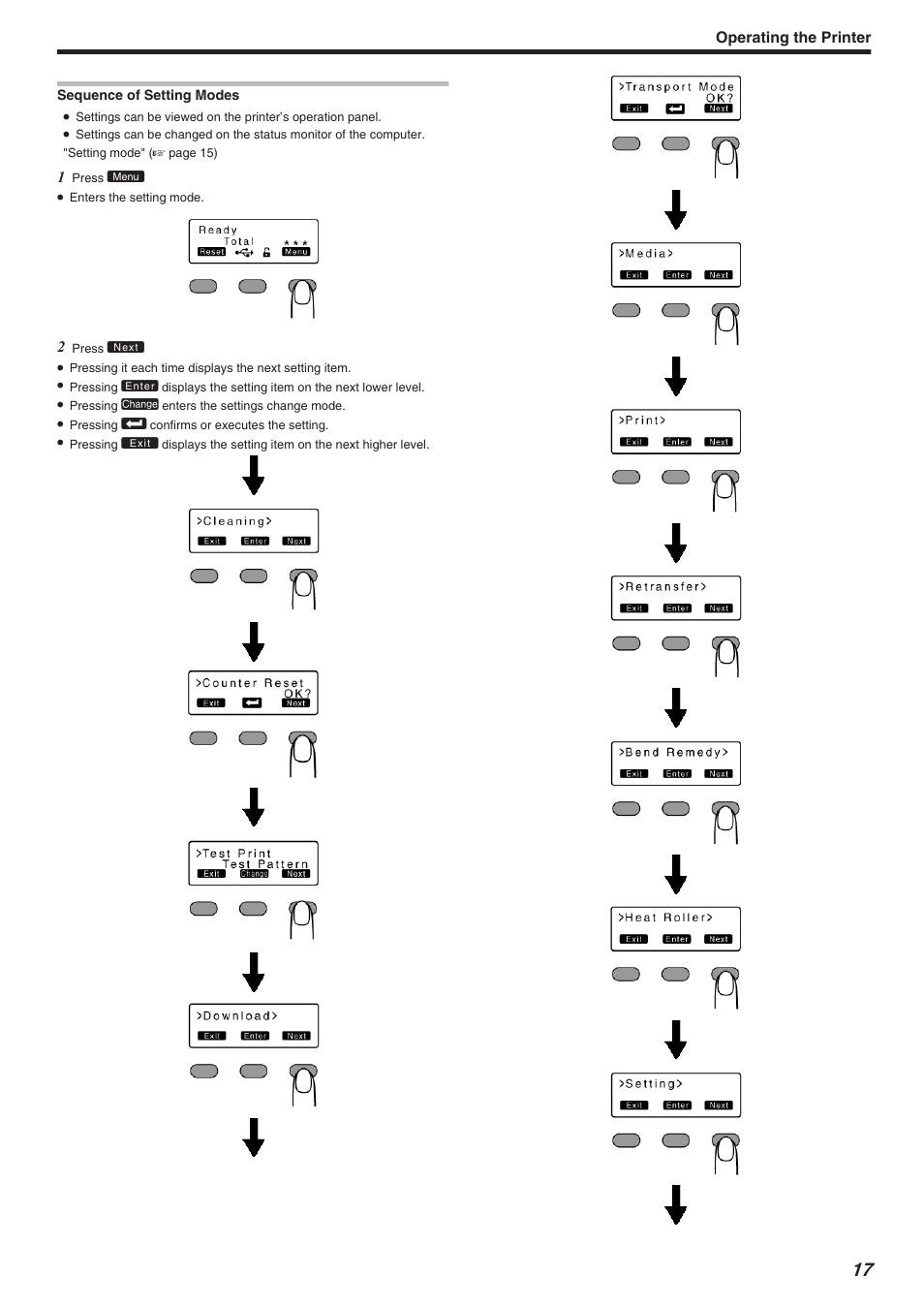 Sequence of setting modes | JVC CX-7000 Series User Manual | Page 17 / 124