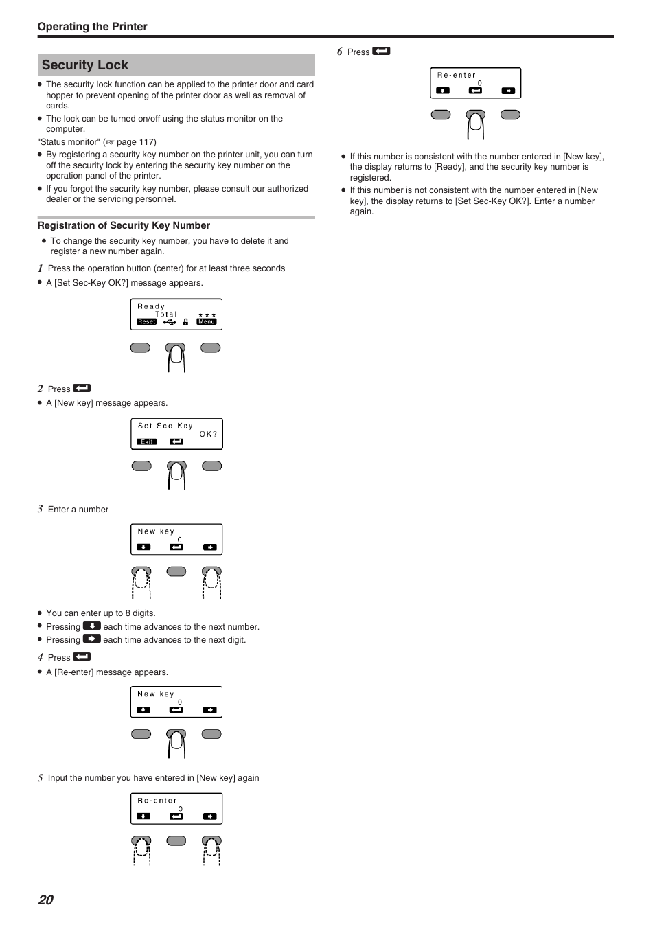 Security lock, Operating the printer | JVC CX-7000 Series User Manual | Page 20 / 124