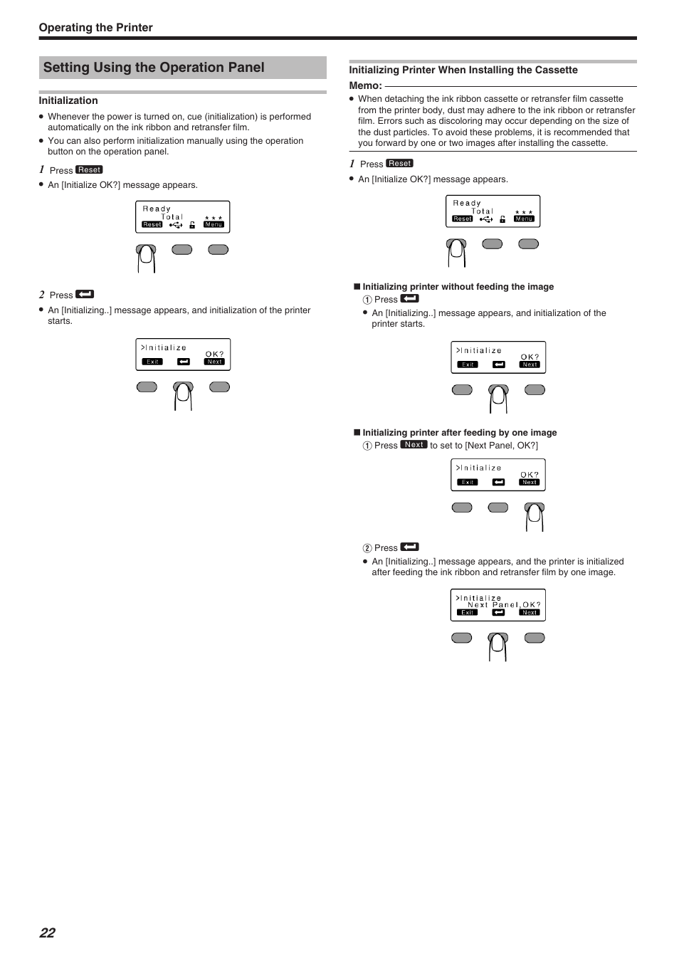 Setting using the operation panel, Operating the printer | JVC CX-7000 Series User Manual | Page 22 / 124