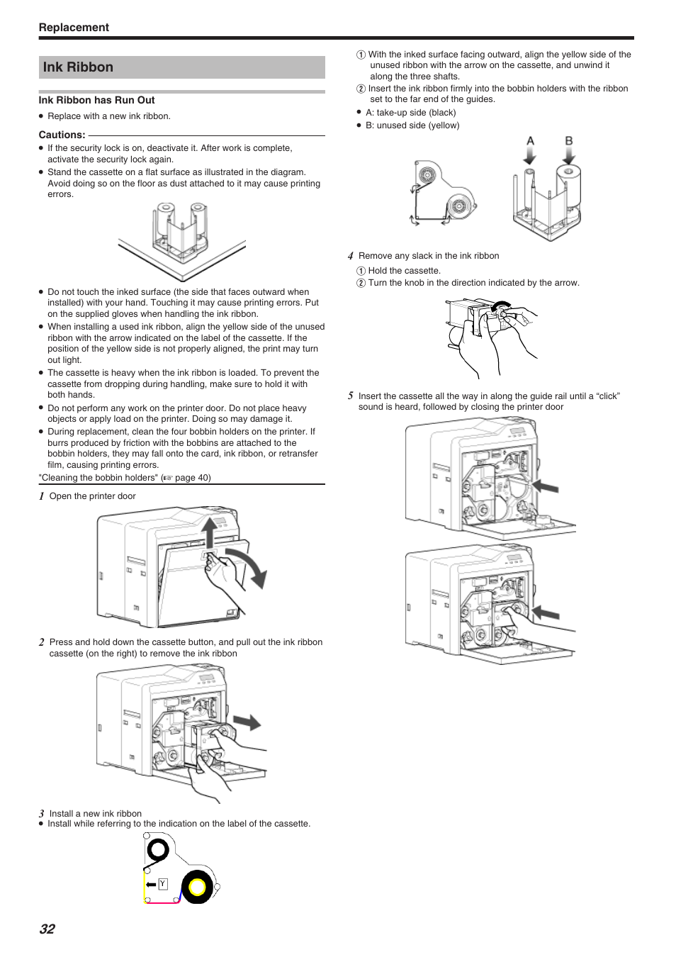 Ink ribbon, Replacement | JVC CX-7000 Series User Manual | Page 32 / 124