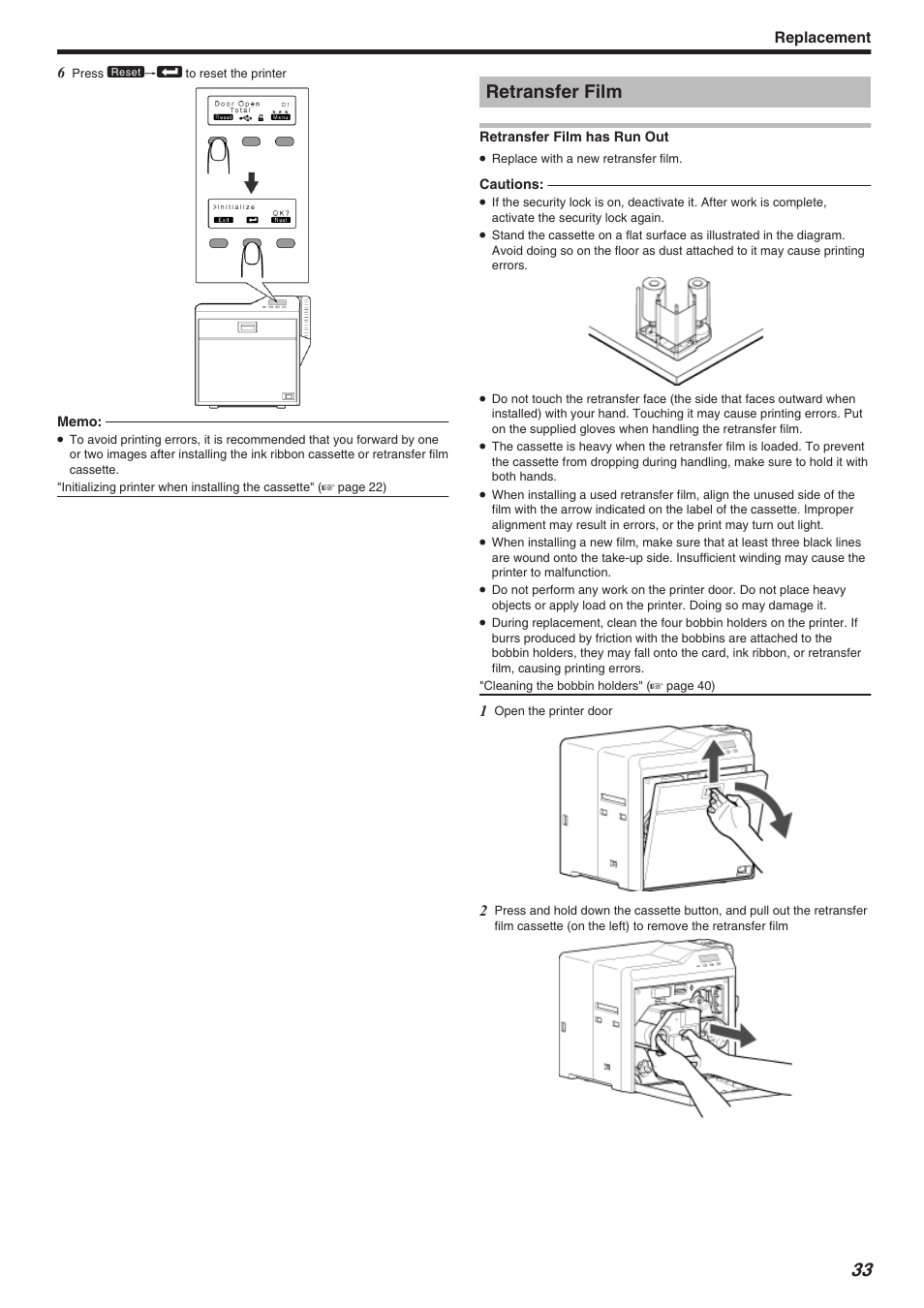 Retransfer film, Replacement | JVC CX-7000 Series User Manual | Page 33 / 124