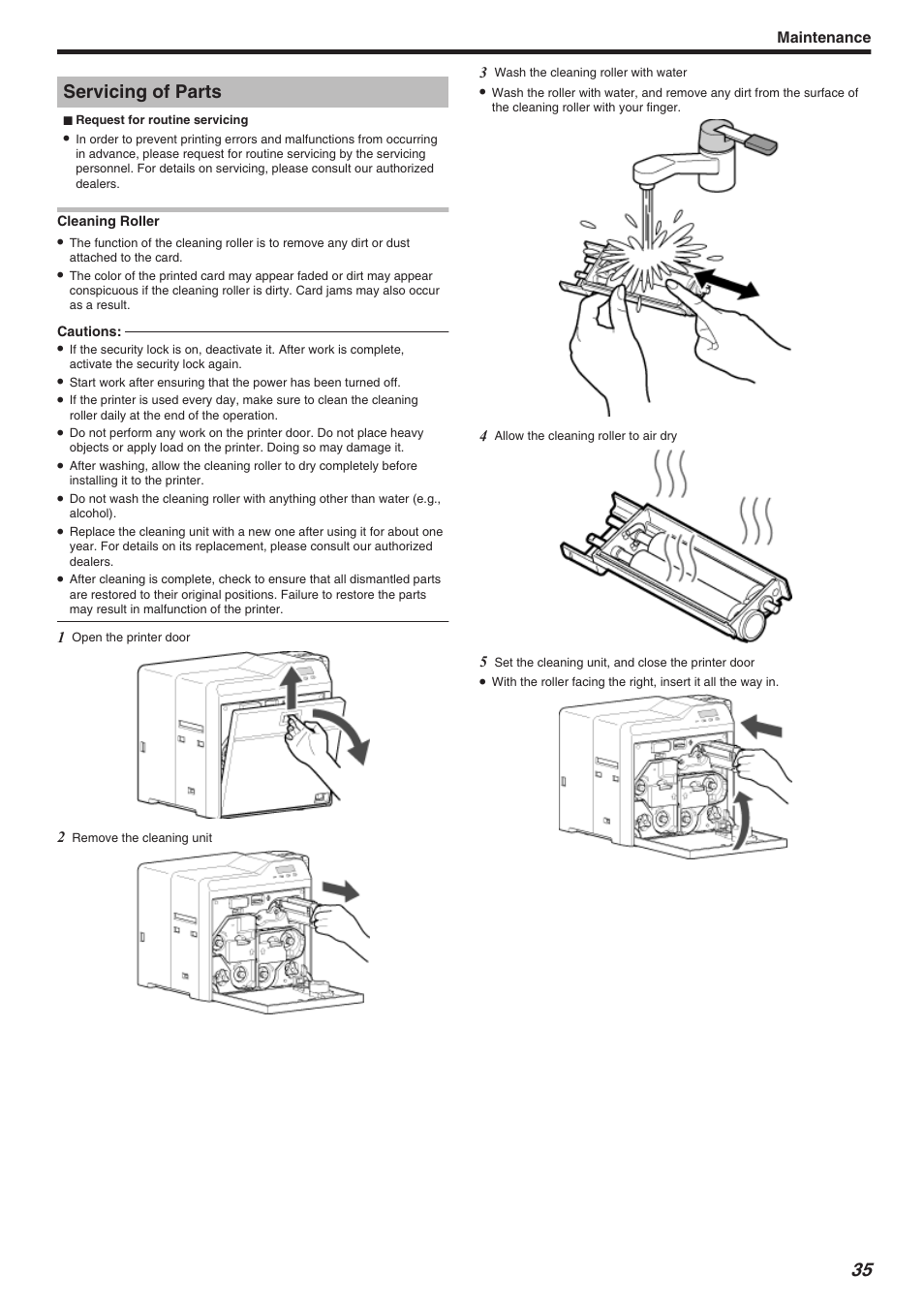 Maintenance, Servicing of parts | JVC CX-7000 Series User Manual | Page 35 / 124