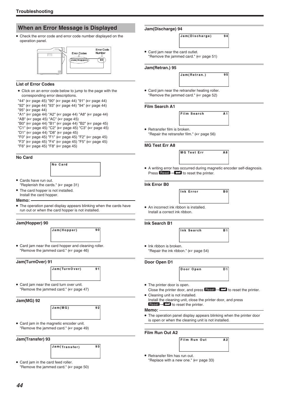 Troubleshooting, When an error message is displayed | JVC CX-7000 Series User Manual | Page 44 / 124