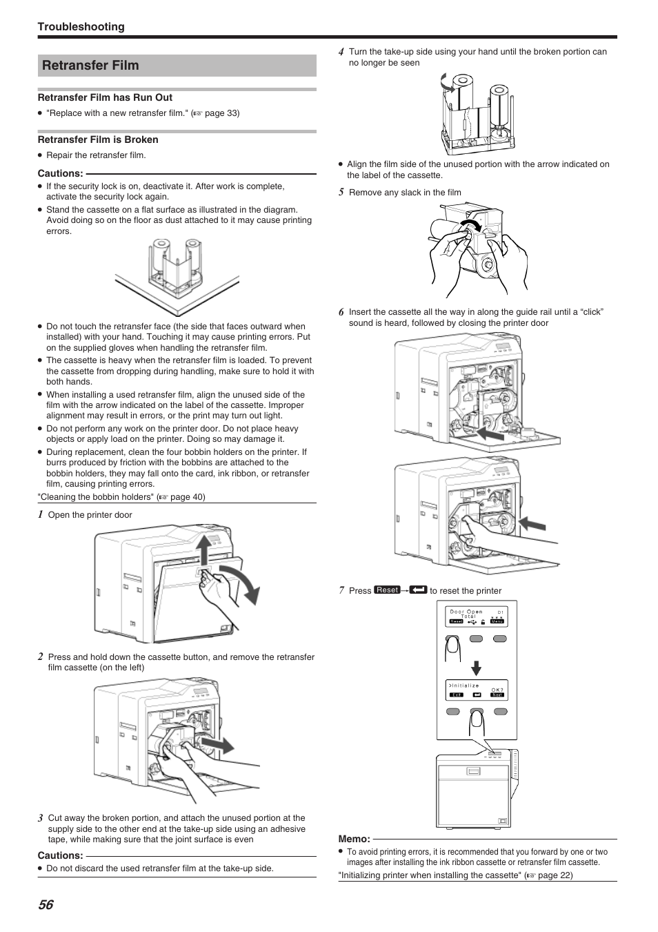 Retransfer film, Troubleshooting | JVC CX-7000 Series User Manual | Page 56 / 124