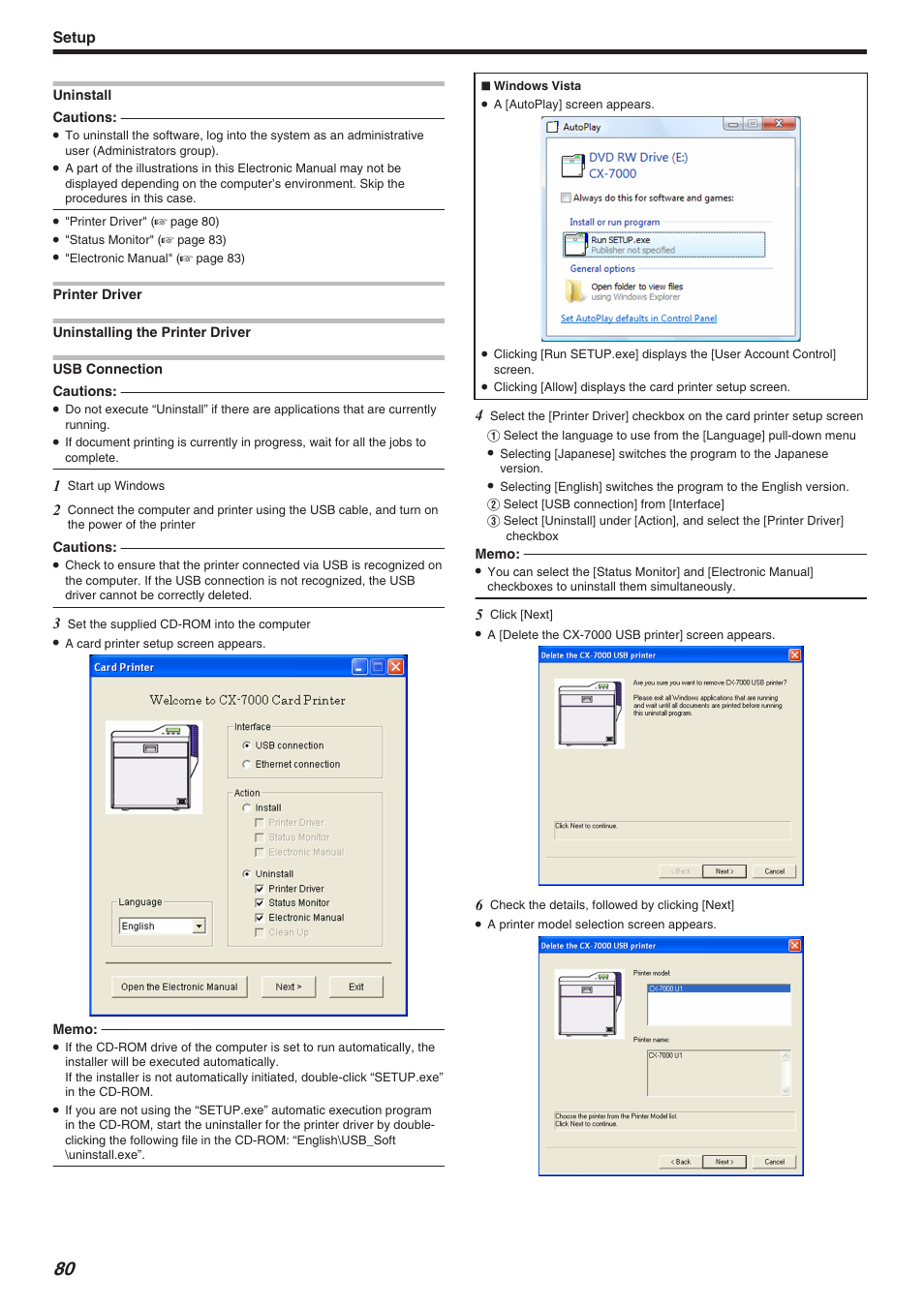 Uninstall, Setup | JVC CX-7000 Series User Manual | Page 80 / 124