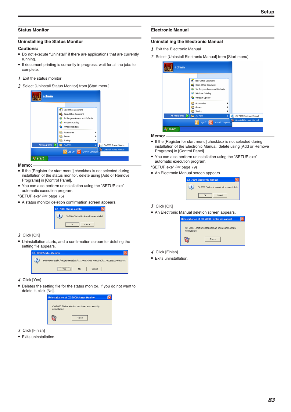 Setup | JVC CX-7000 Series User Manual | Page 83 / 124