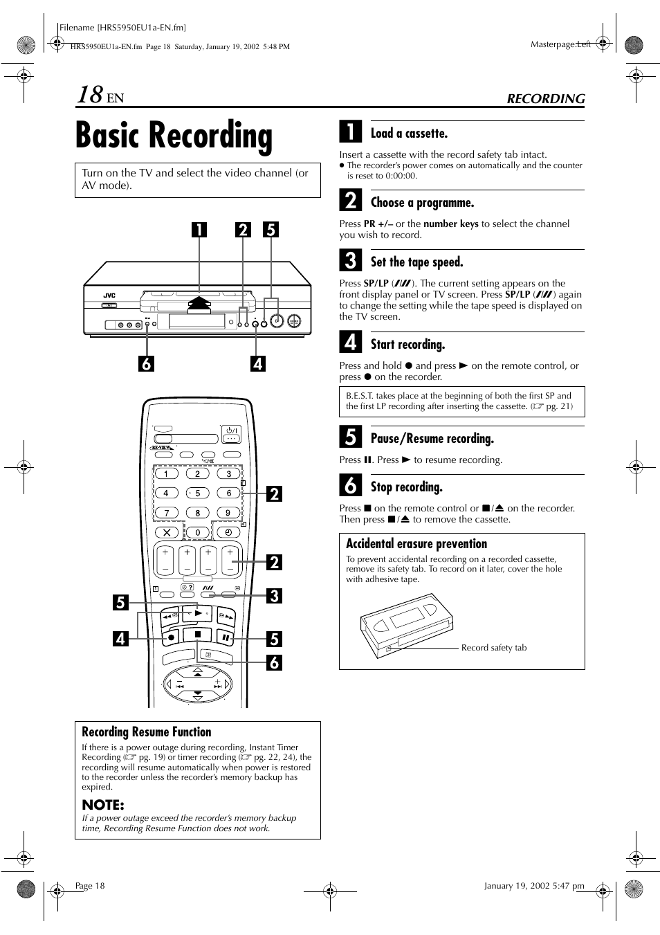 Basic recording | JVC 0302MNV*ID*JVE User Manual | Page 18 / 56