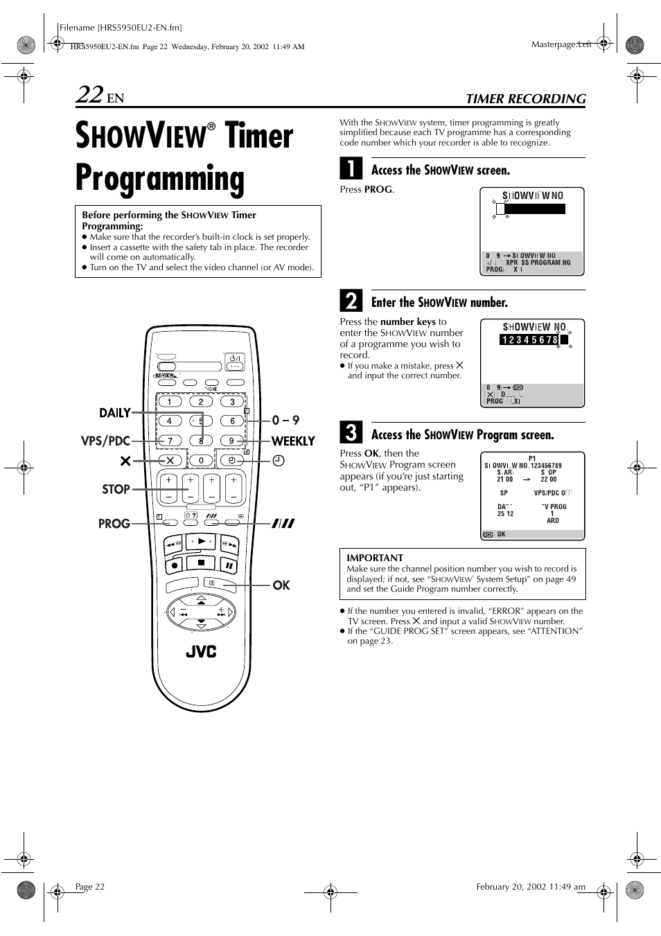 Timer programming | JVC 0302MNV*ID*JVE User Manual | Page 22 / 56