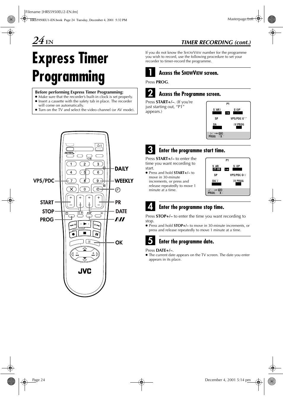 Express timer programming | JVC 0302MNV*ID*JVE User Manual | Page 24 / 56