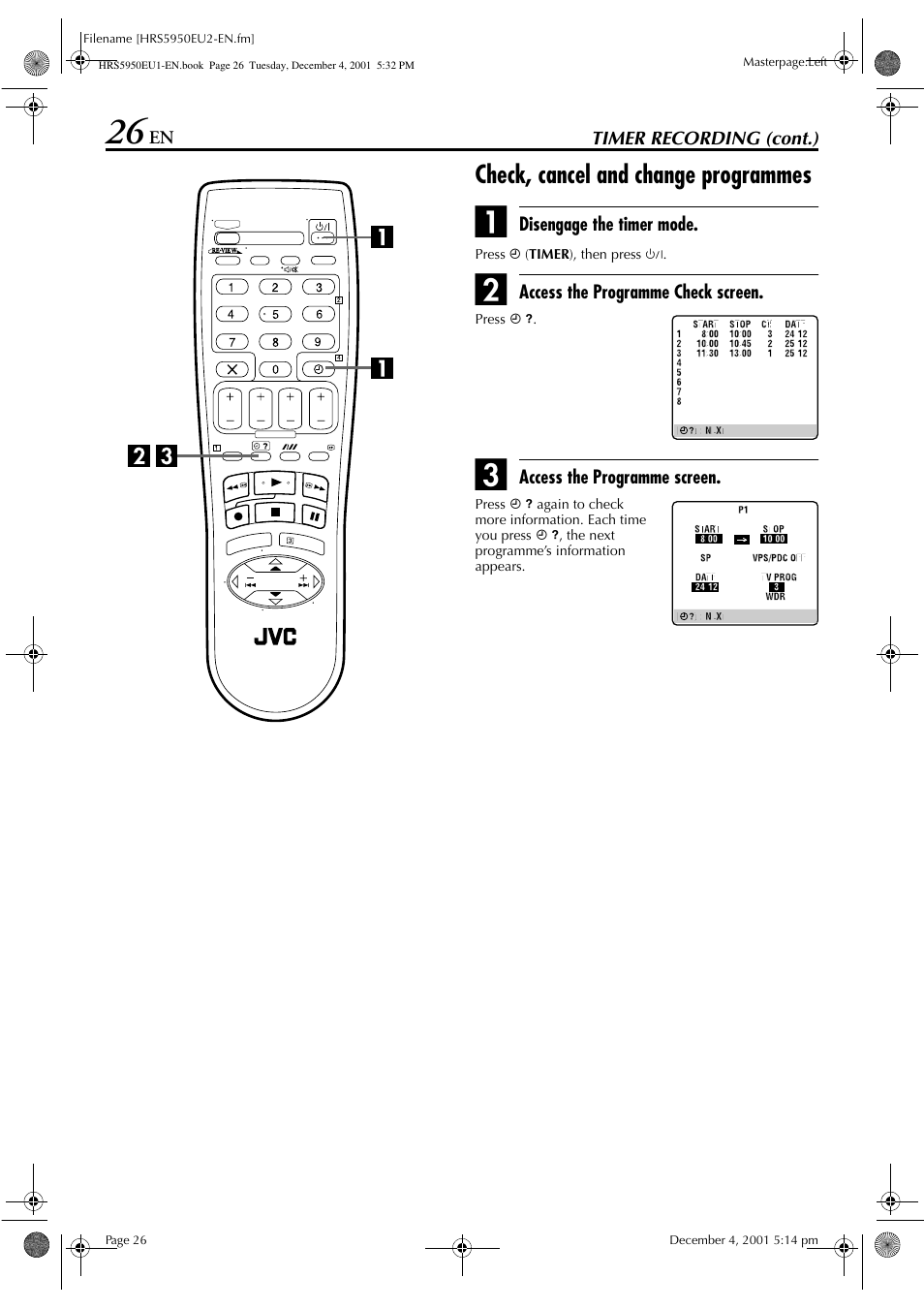 Check, cancel and change programmes | JVC 0302MNV*ID*JVE User Manual | Page 26 / 56