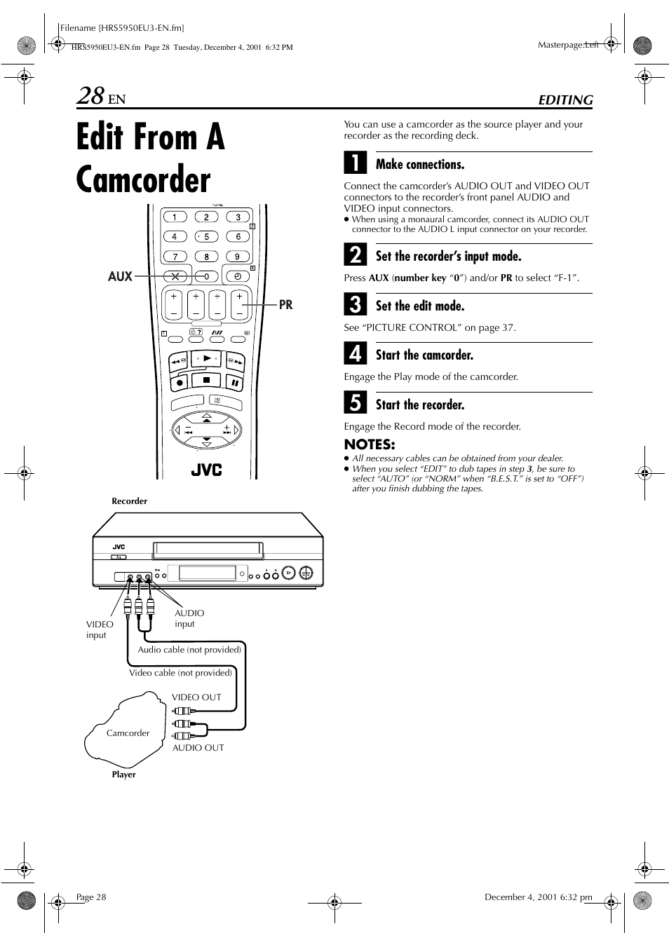 Edit from a camcorder | JVC 0302MNV*ID*JVE User Manual | Page 28 / 56