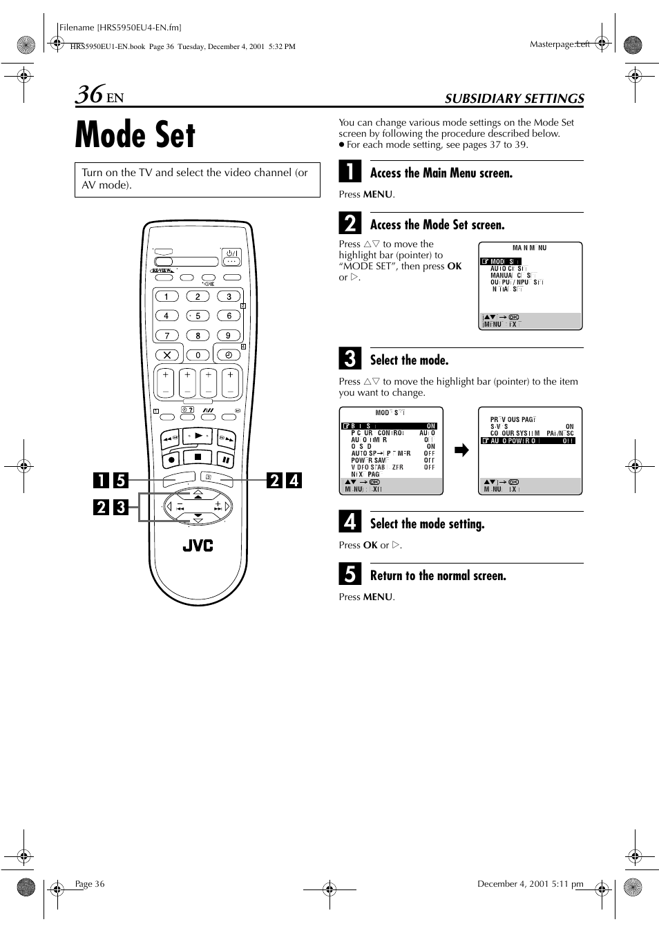 Mode set | JVC 0302MNV*ID*JVE User Manual | Page 36 / 56