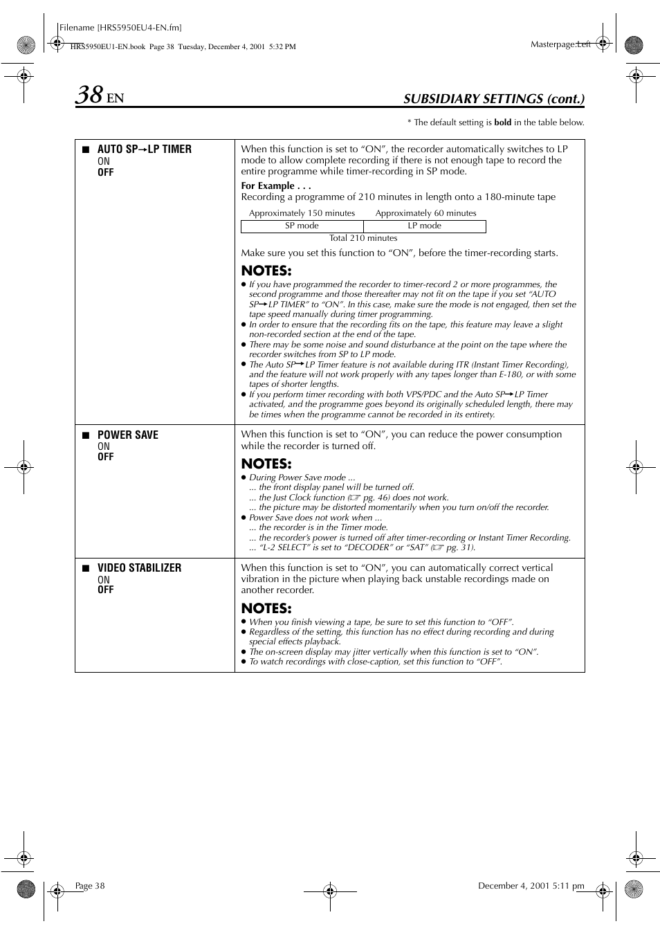 Subsidiary settings (cont.) | JVC 0302MNV*ID*JVE User Manual | Page 38 / 56