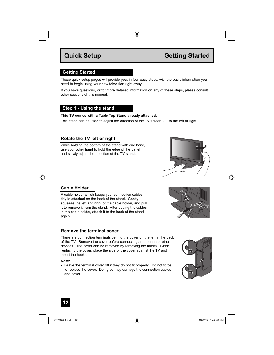 Getting started, Quick setup getting started | JVC 1005TNH-II-IM User Manual | Page 12 / 96