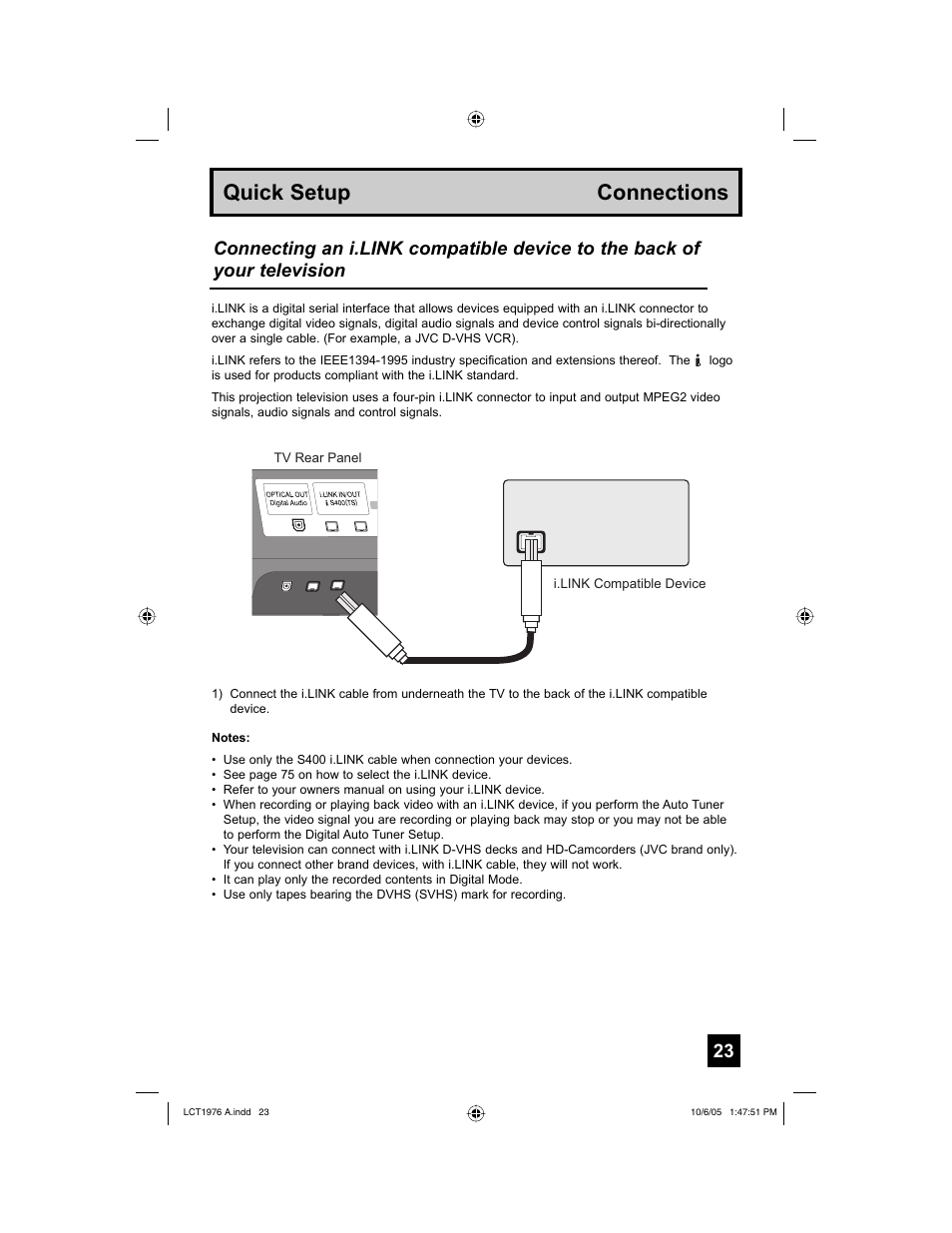 Quick setup connections | JVC 1005TNH-II-IM User Manual | Page 23 / 96