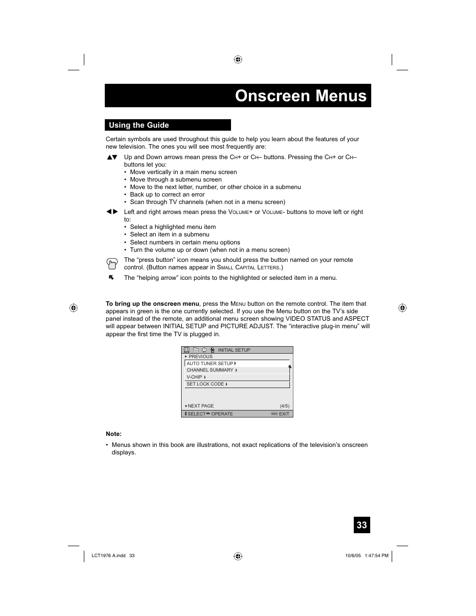 Onscreen menus, Using the guide | JVC 1005TNH-II-IM User Manual | Page 33 / 96