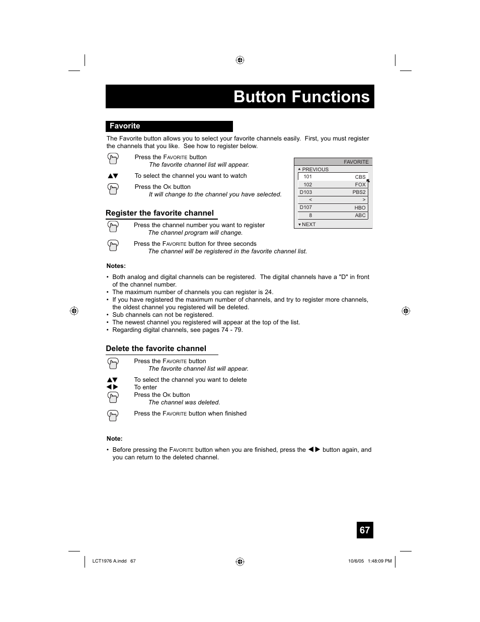 Favorite, Button functions | JVC 1005TNH-II-IM User Manual | Page 67 / 96