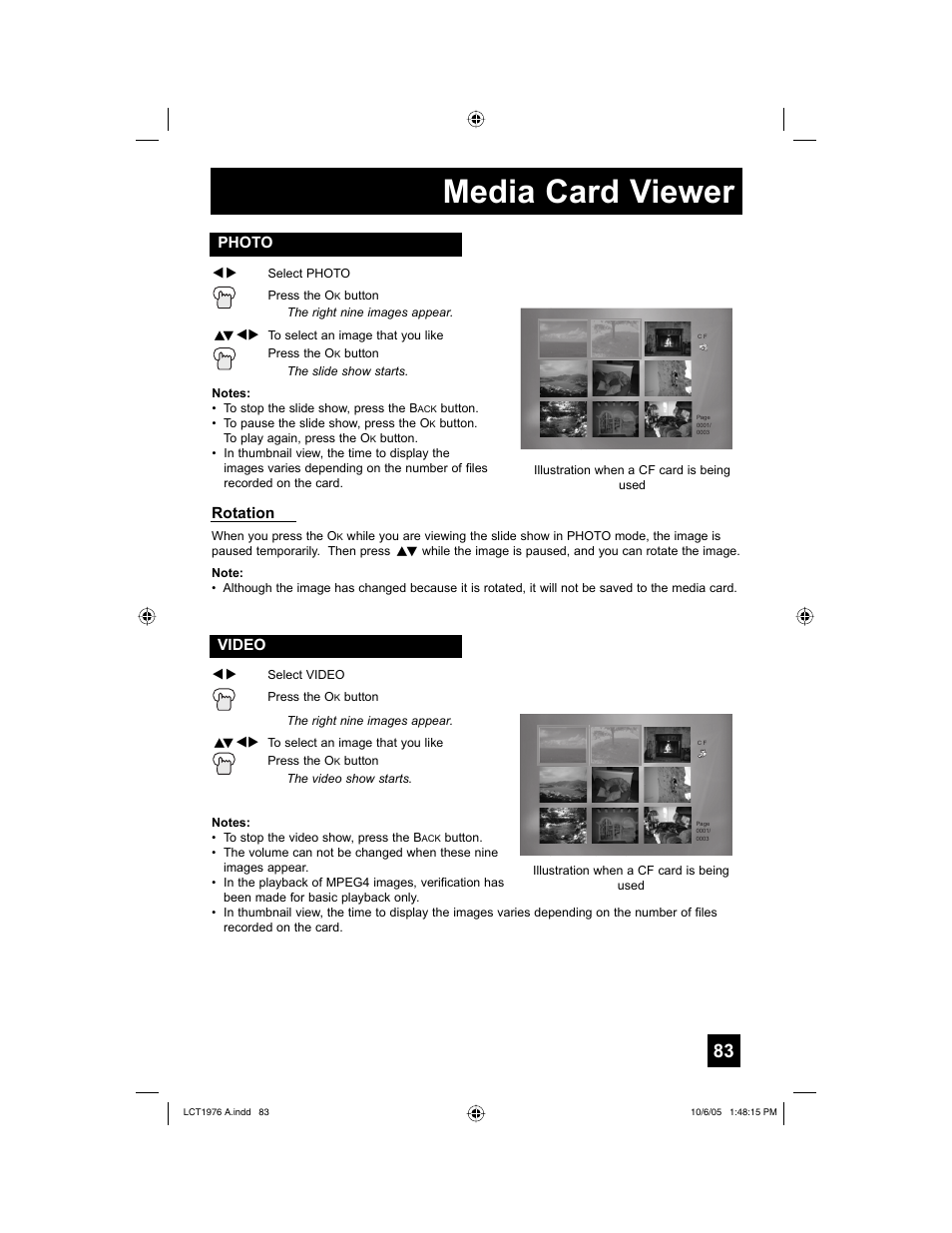 Photo, Video, Media card viewer | JVC 1005TNH-II-IM User Manual | Page 83 / 96