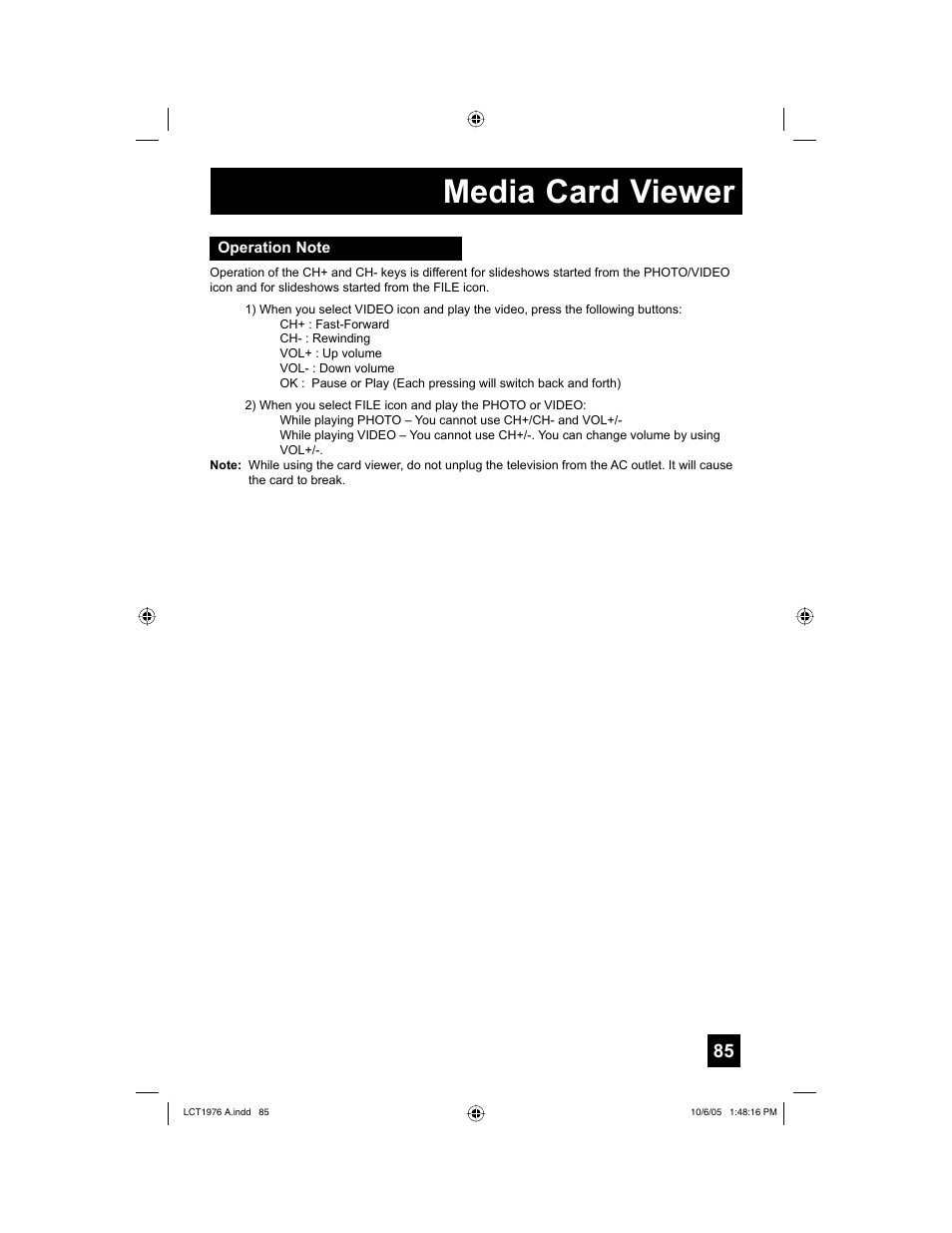 Operation note, Media card viewer | JVC 1005TNH-II-IM User Manual | Page 85 / 96