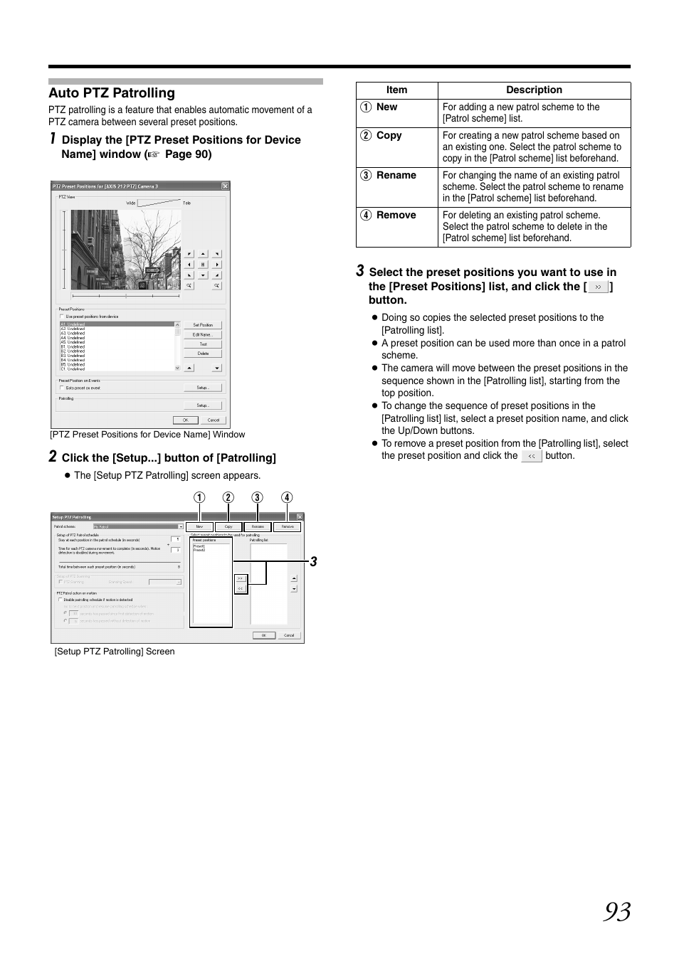 Auto ptz patrolling, Patrolling | JVC VR-N1600U User Manual | Page 101 / 162