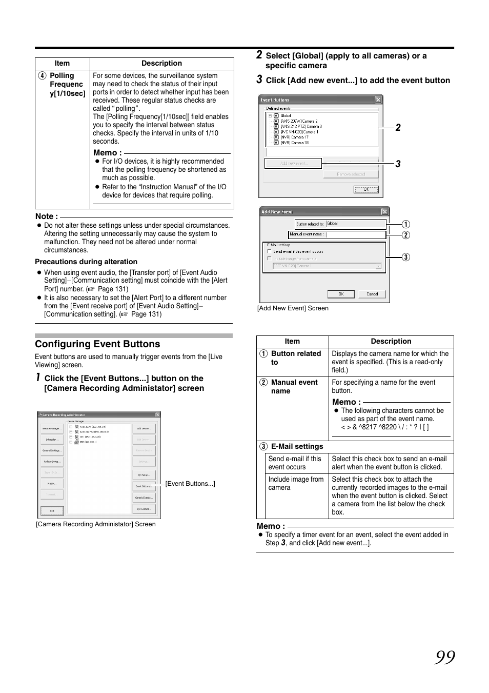 Configuring event buttons | JVC VR-N1600U User Manual | Page 107 / 162