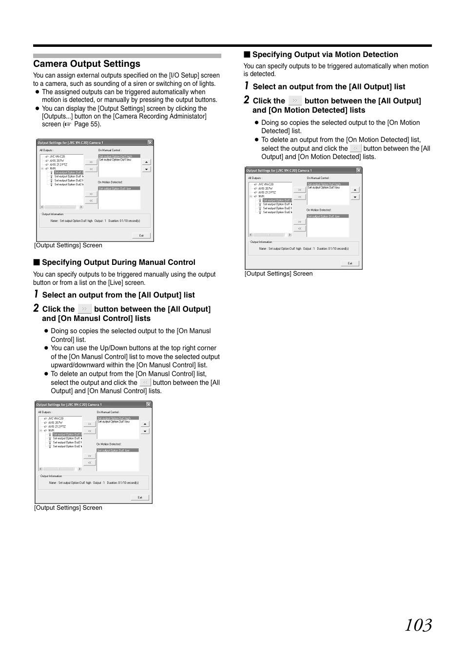 Camera output settings | JVC VR-N1600U User Manual | Page 111 / 162