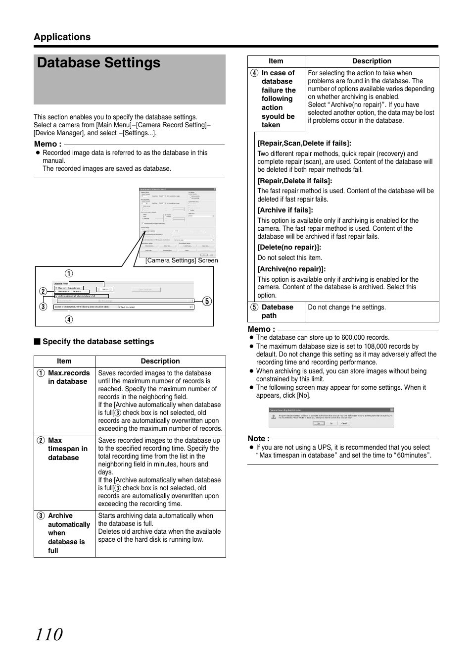 Database settings, Applications | JVC VR-N1600U User Manual | Page 118 / 162