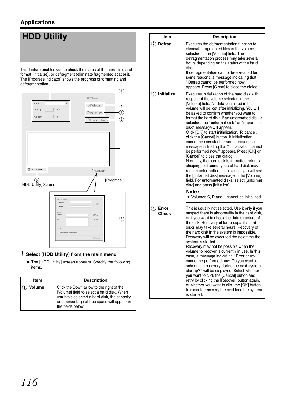 Hdd utility, Applications | JVC VR-N1600U User Manual | Page 124 / 162