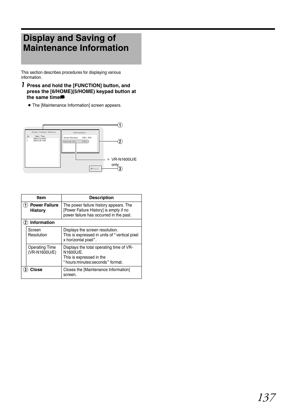 Display and saving of maintenance information, Information]) | JVC VR-N1600U User Manual | Page 145 / 162