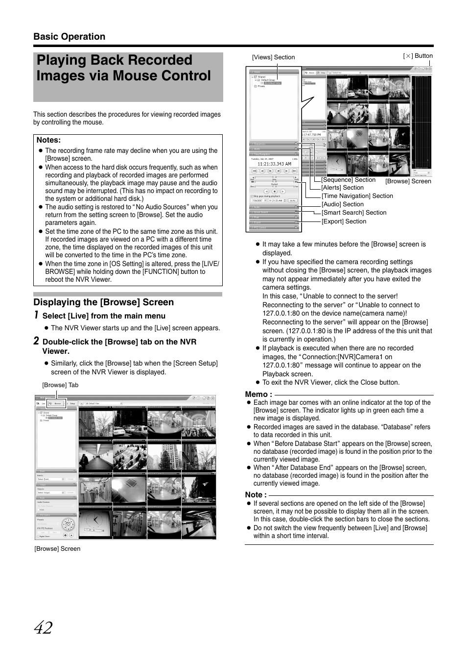 Playing back recorded images via mouse control, Basic operation, Displa ying the [browse] screen | JVC VR-N1600U User Manual | Page 50 / 162