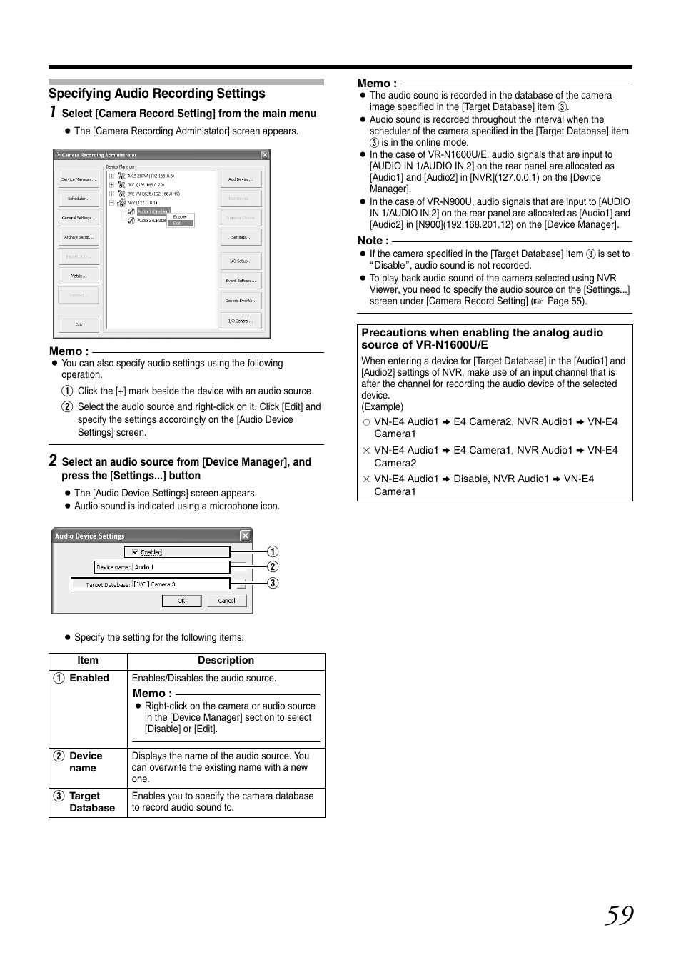 Specifying audio recording settings | JVC VR-N1600U User Manual | Page 67 / 162