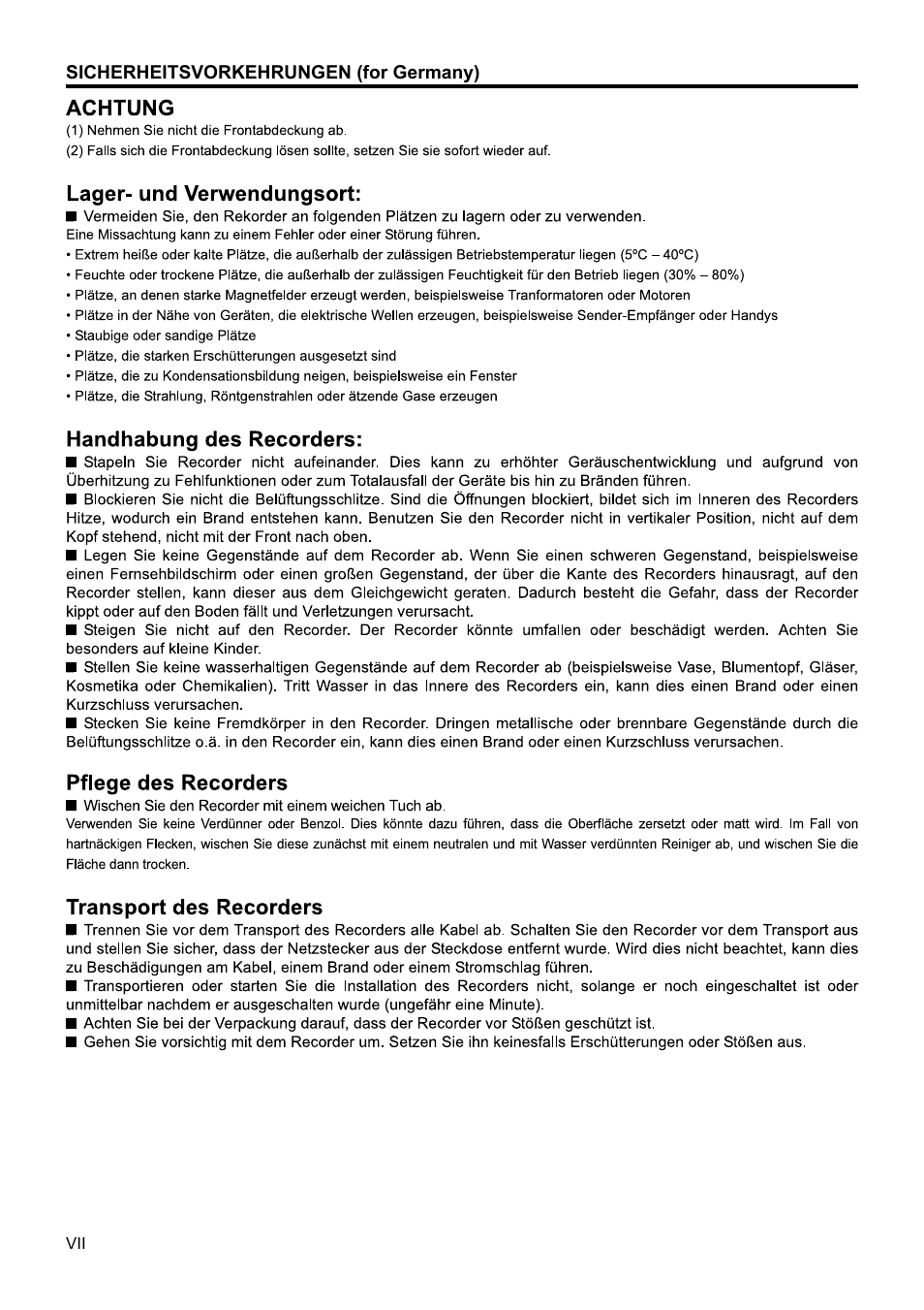 Sicherheitsvorkehrungen (for germany) | JVC VR-N1600U User Manual | Page 8 / 162