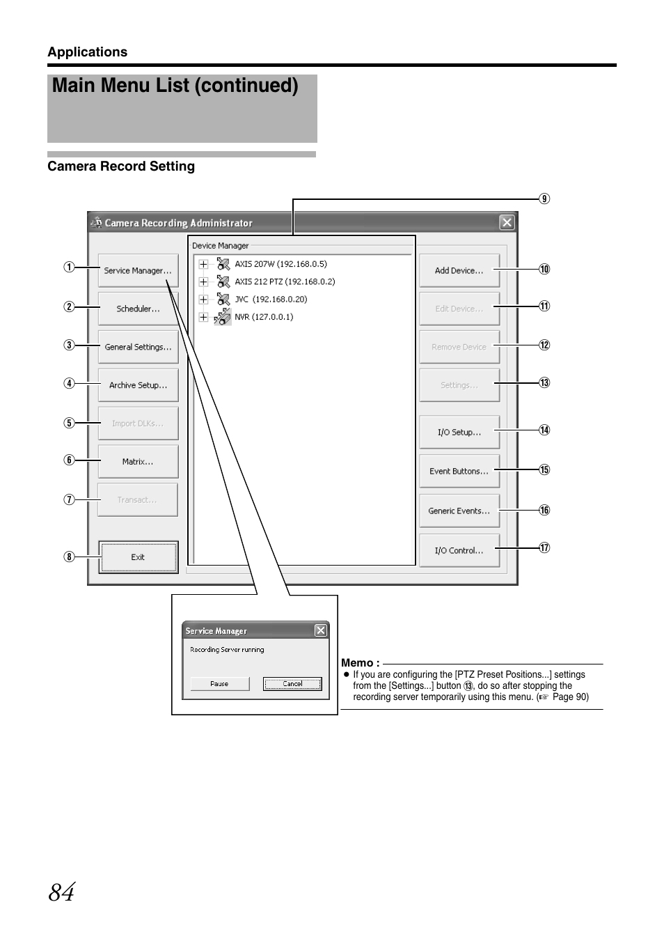 Camera record setting, Cord setting, Main menu list (continued) | JVC VR-N1600U User Manual | Page 92 / 162