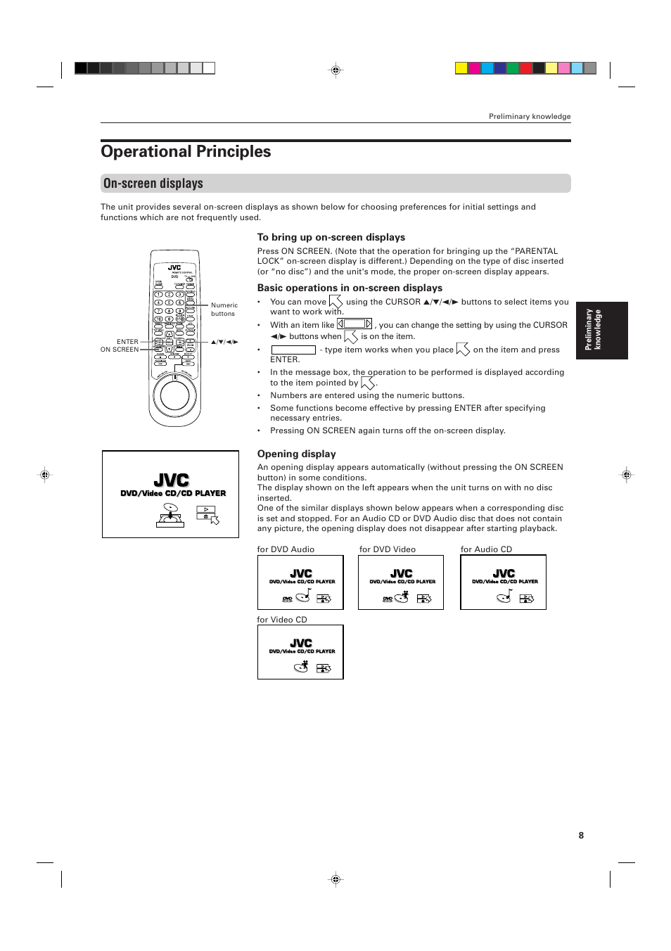 Operational principles, On-screen displays | JVC XV-D721BK User Manual | Page 11 / 60