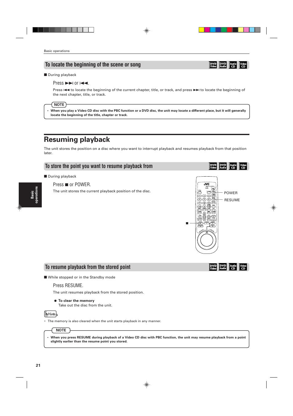 Resuming playback | JVC XV-D721BK User Manual | Page 24 / 60