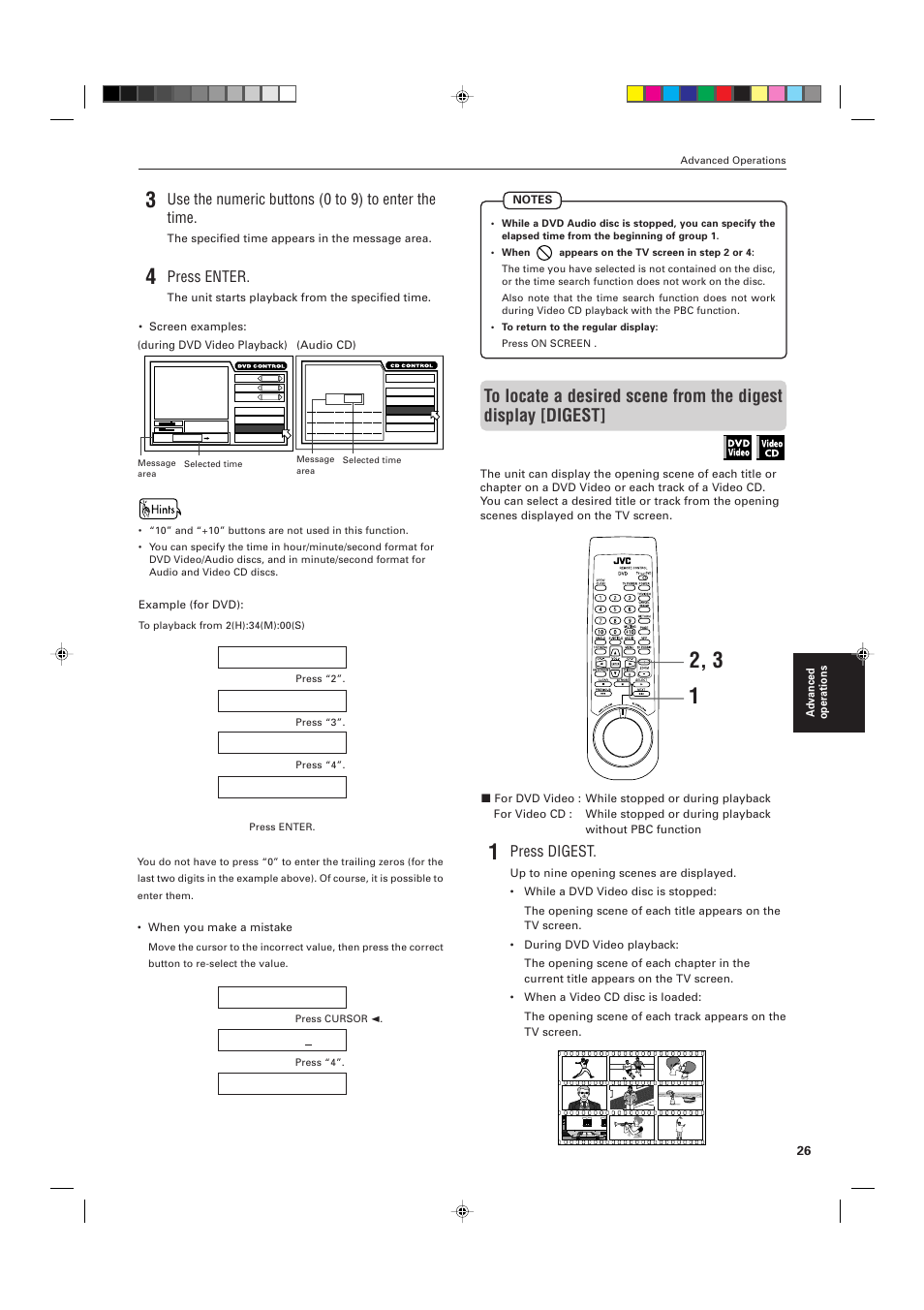 Press digest, Use the numeric buttons (0 to 9) to enter the time, Press enter | JVC XV-D721BK User Manual | Page 29 / 60