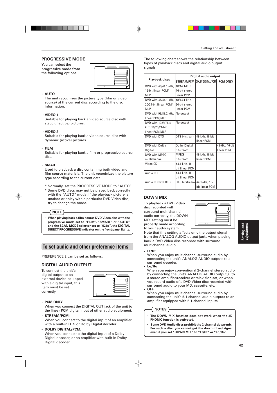 Progressive mode, Digital audio output, Down mix | JVC XV-D721BK User Manual | Page 45 / 60