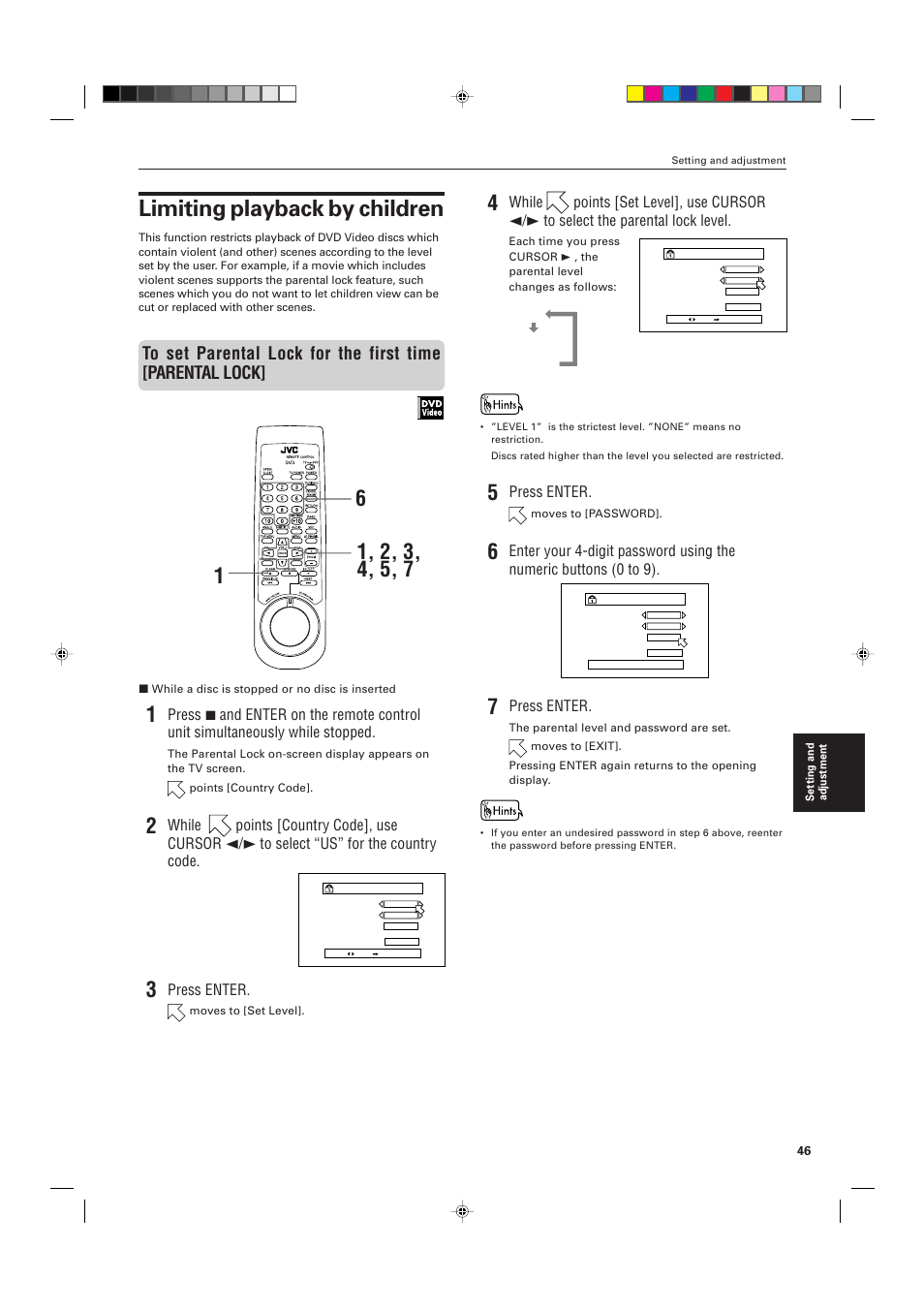 Limiting playback by children, Press enter | JVC XV-D721BK User Manual | Page 49 / 60