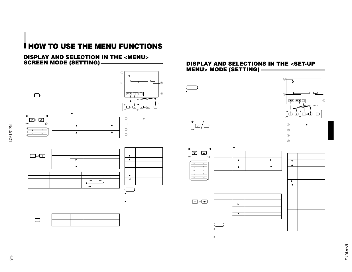 How to use the menu functions, Press the volume/select buttons to set, Press the menu button | JVC TM-A101G User Manual | Page 5 / 8